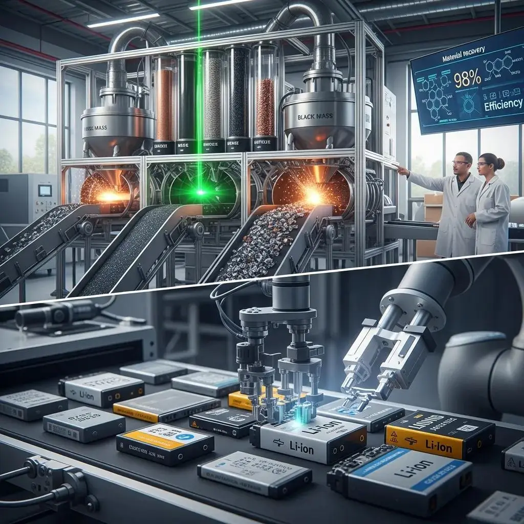 Advanced machinery for lithium-ion battery recycling, showcasing innovative recovery methods