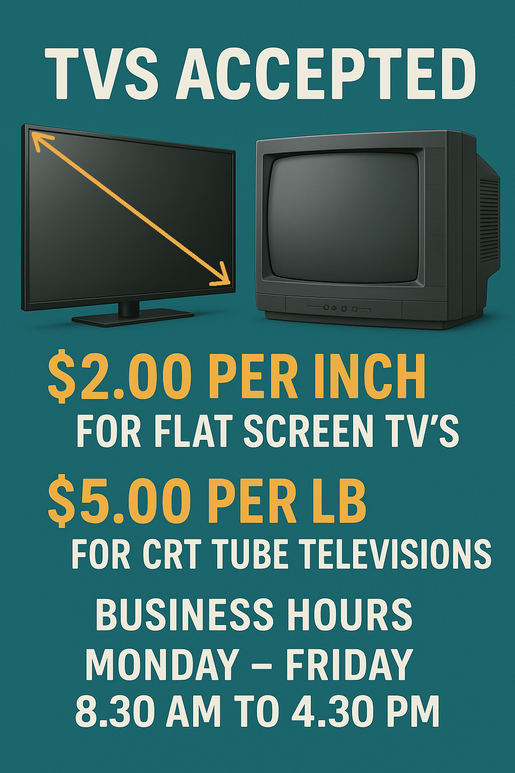 Televisions (TV's) NOT Accepted For Recycling From Residential Customers AS Of 12/15/2025